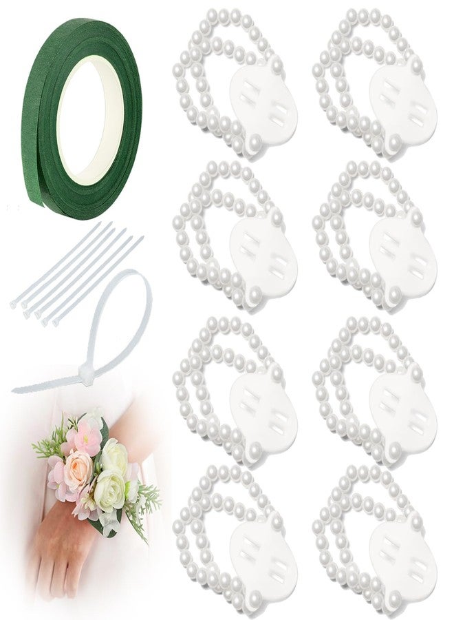 Wullina Corsage Wristlet Band 8Pcs Wrist Corsage Bracelets,Pearl Stretch Elastic Wristlets for Wedding Party Prom DIY Wrist Corsage Supplies - Image 1
